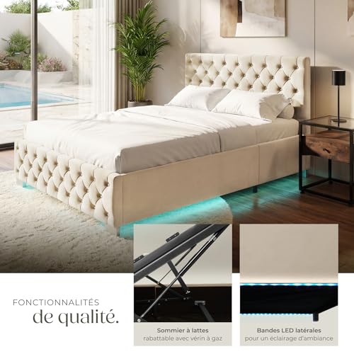 Thumbnail 4 de tectake lit capitonné 180x200 avec sommier et coffre – lit double élégant avec LED et cadre en acier laqué époxy