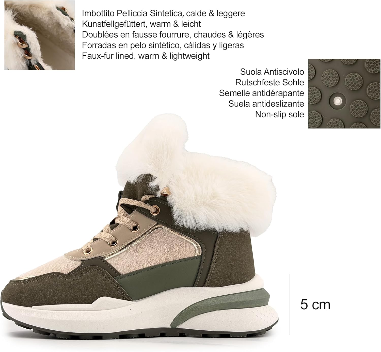 Detalle de JOMIX Stivaletti Sportivi Donna Invernali con Pelliccia Morbida e Zeppa