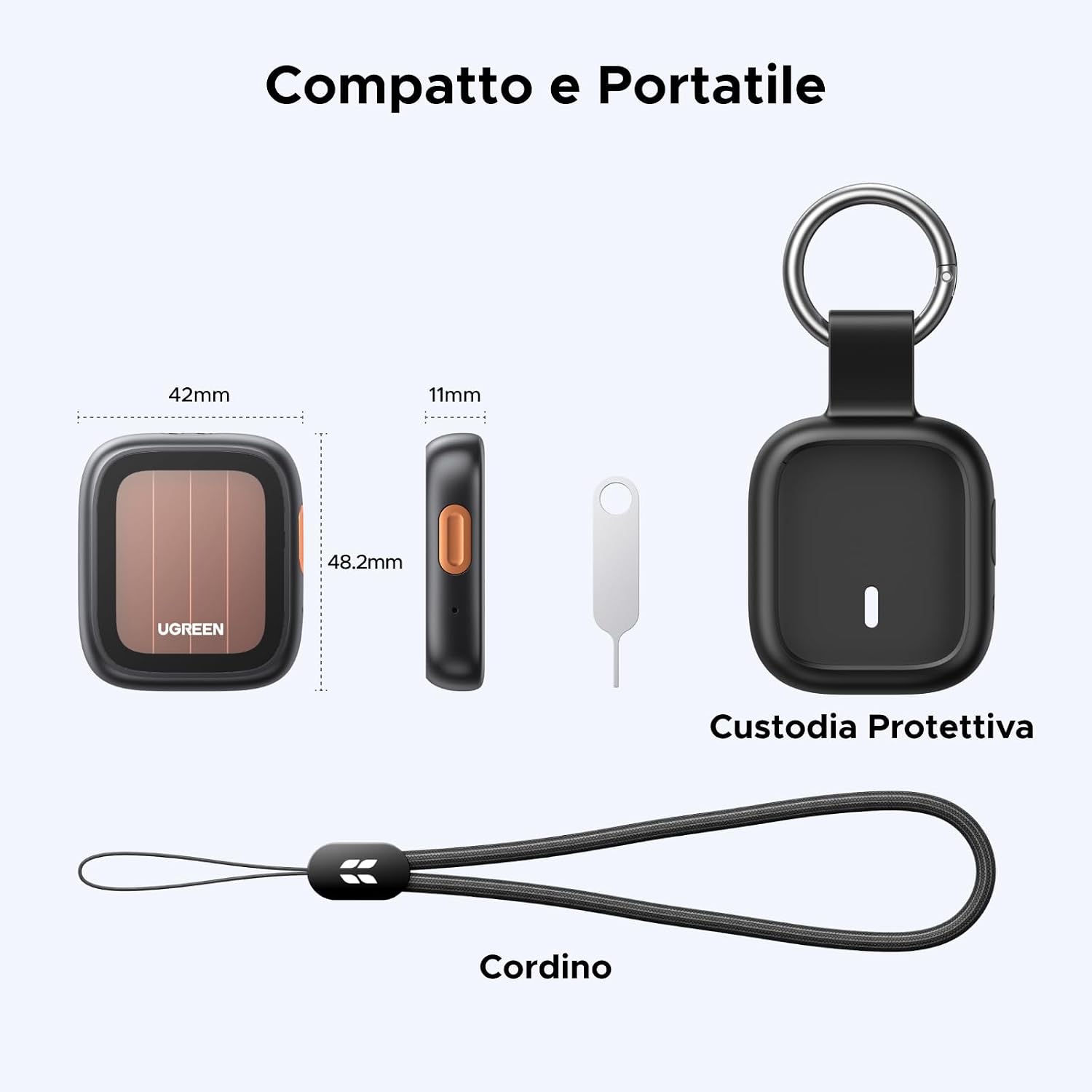 Detalle de UGREEN FineTrack Pro Smart Finder: Localizzatore IP68 con ricarica solare per chiavi, bagagli e oggetti