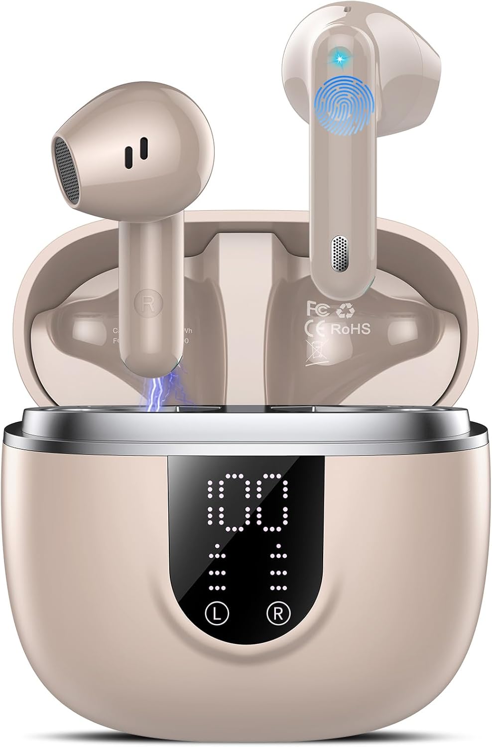 Detalle de Bluetooth Kopfhörer BD88: Kabellose In-Ear mit ENC, 45 Std Laufzeit, IPX7 und 14,2 mm Treibern, Beige