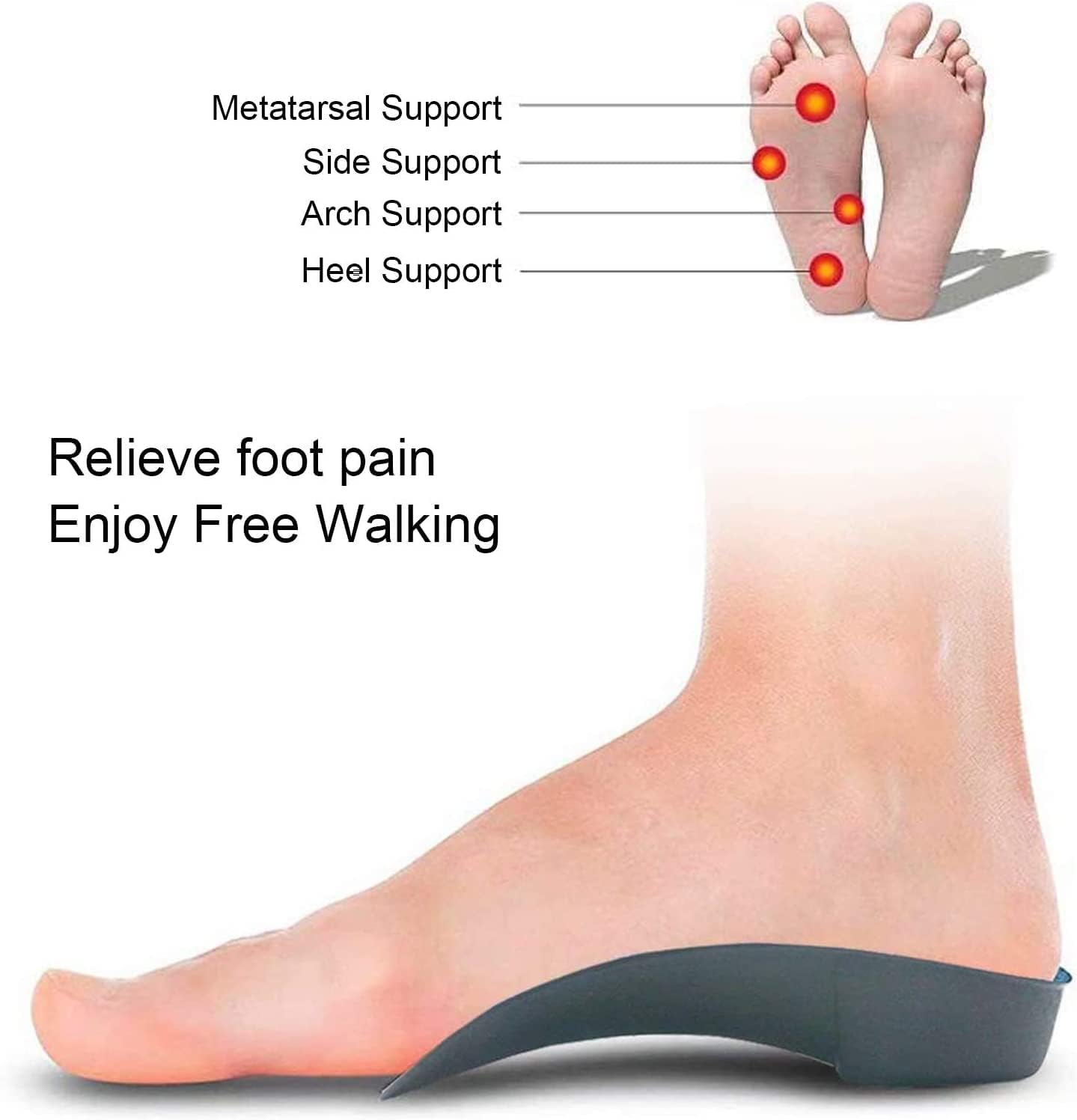 Detalle de RooRuns Orthotic Insoles 3/4 High Arch Support for Flat Feet & Plantar Fasciitis