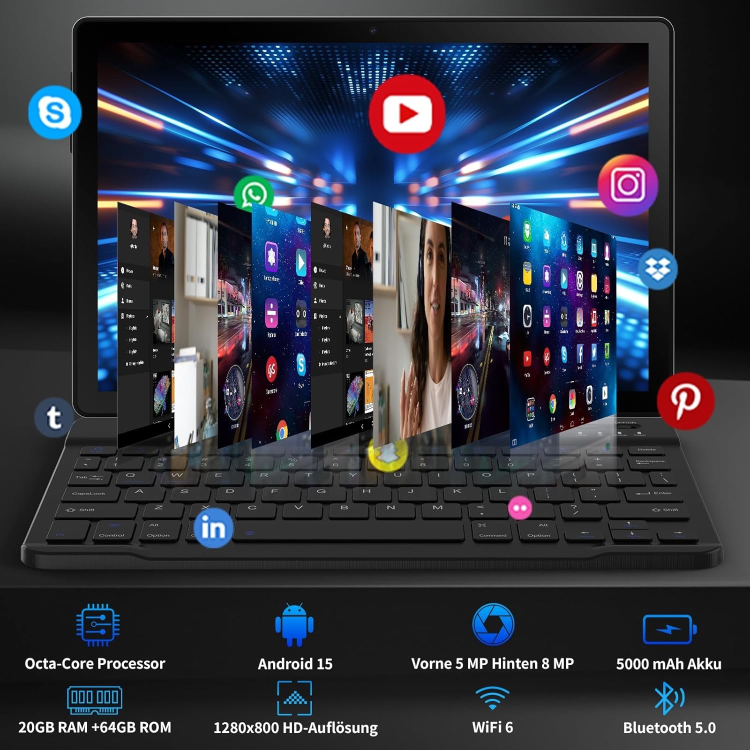 Detalle de Tablet 10 pollici Kit 8-in-1 con Android 15: prestazioni, display IPS e accessori inclusi