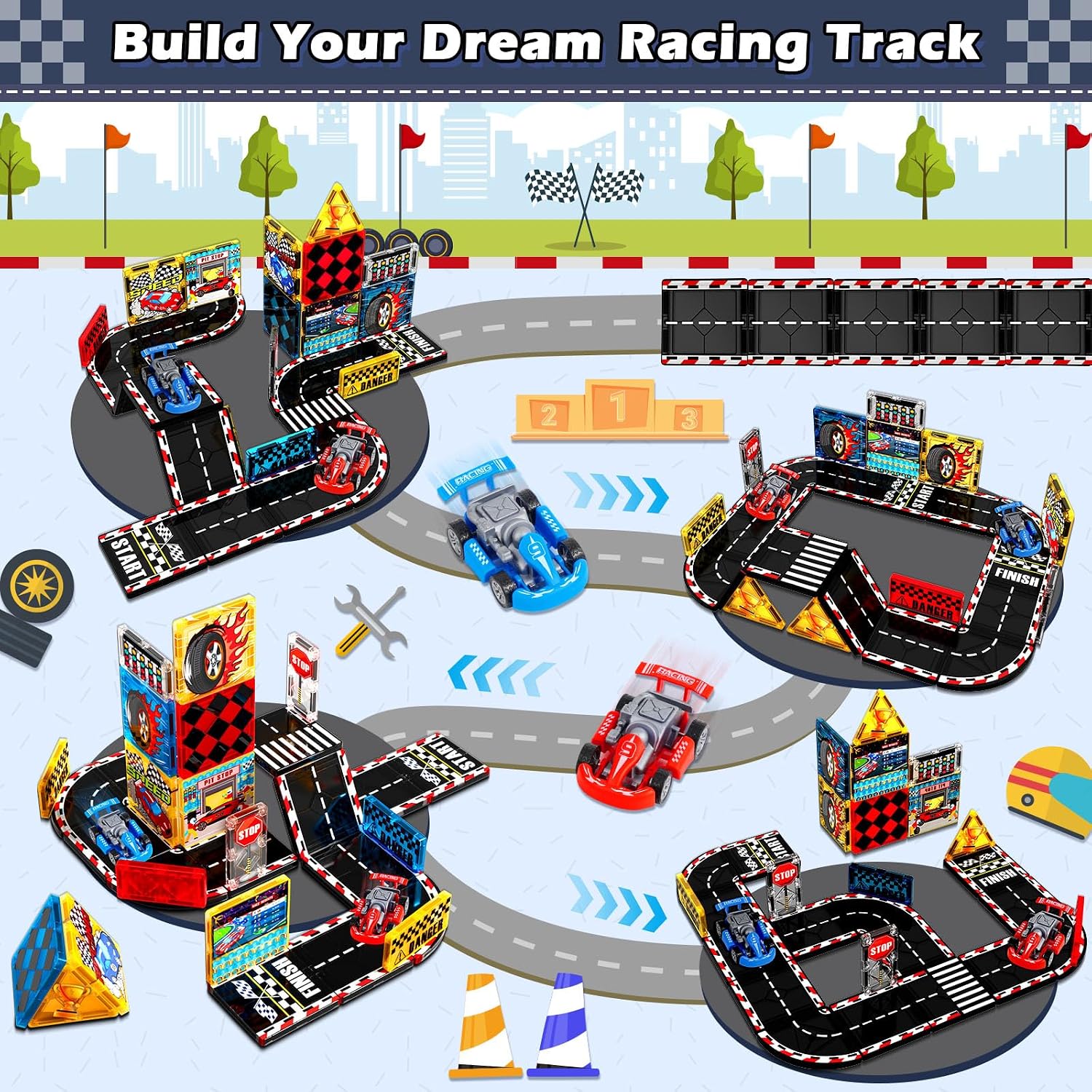 Detalle de Magnetic Tiles Road Set Race Track 3+ đź§©