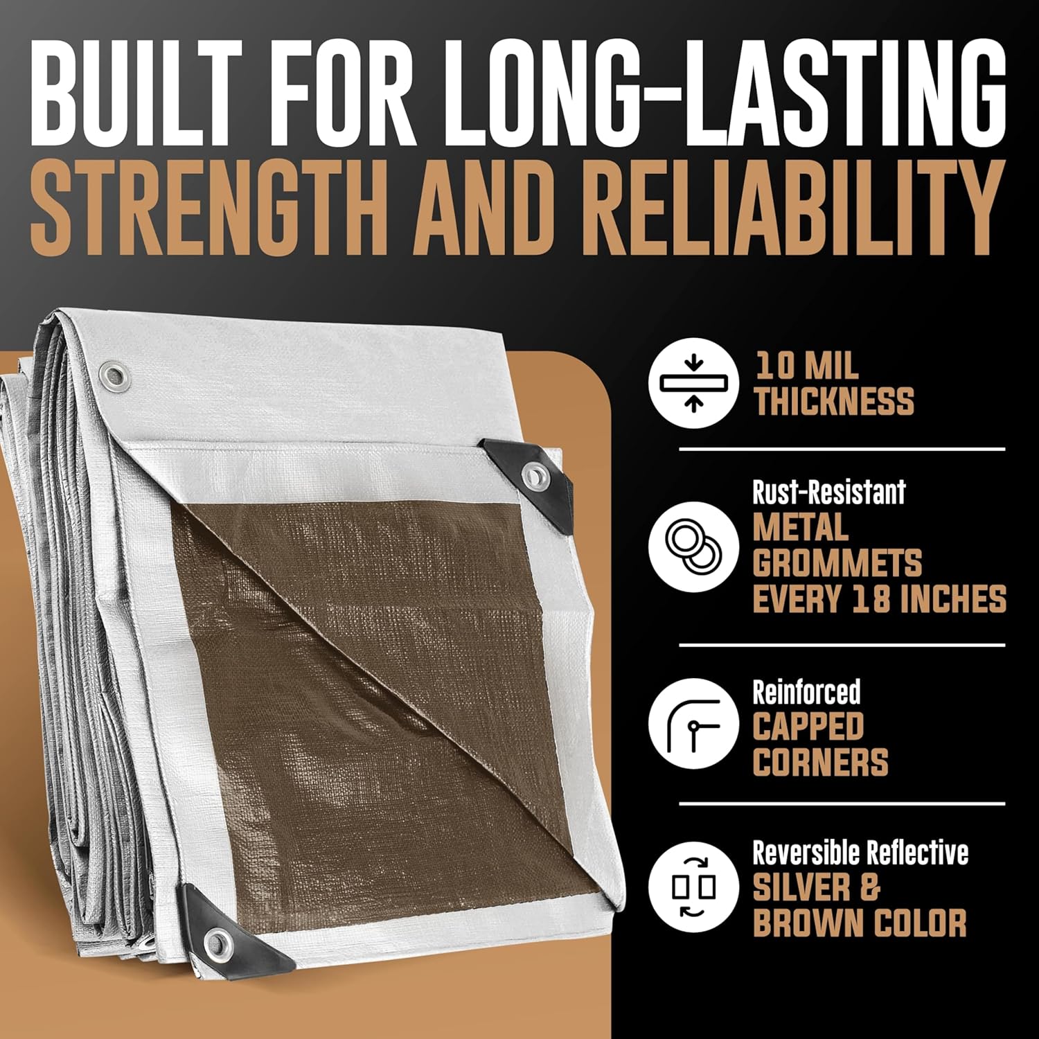 Detalle de 10x10 Heavy Duty Waterproof Tarp (10 Mil Thick) with Grommets Every 18 Inches