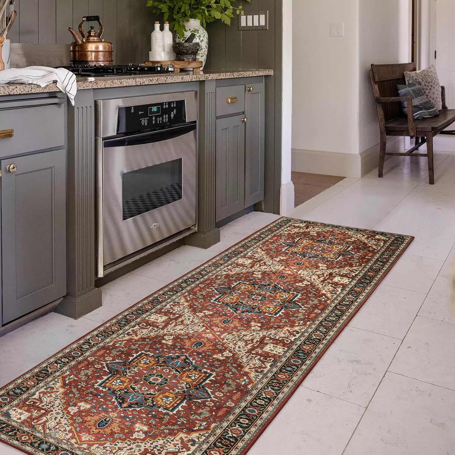 Thumbnail 6 de Moynesa Ultra-Thin Pink 9x12 Area Rug: Non-Slip, Low-Pile Vintage Floral for Busy Spaces