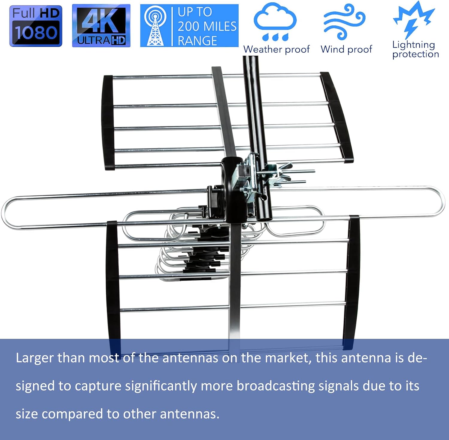 Detalle de Five Star HDTV Antenna Upgraded 2025 Version: VHF/UHF, 4K, ATSC 3.0 Ready, 200 Mile Range