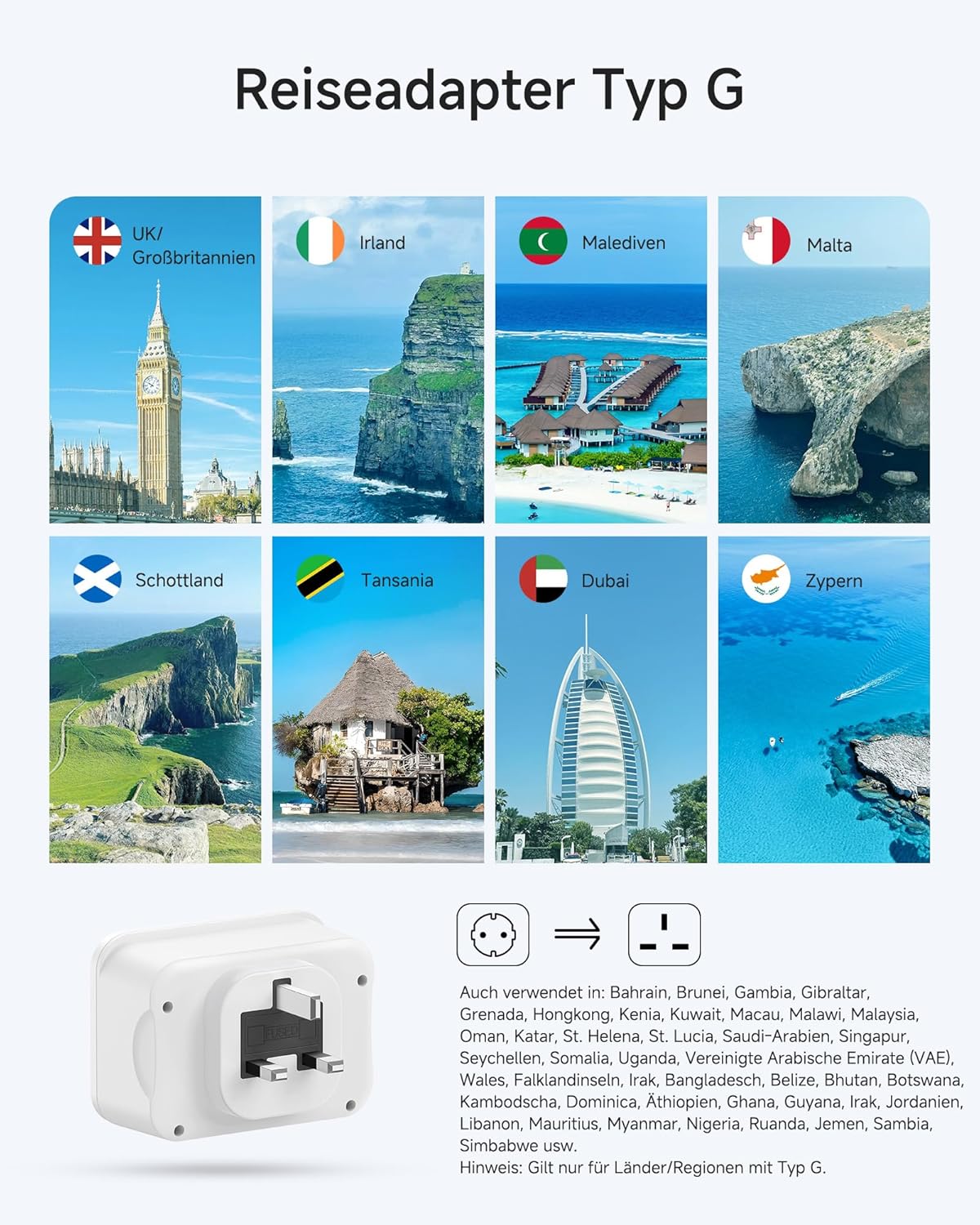 Thumbnail 1 de LENCENT Reiseadapter UK Deutschland Typ G