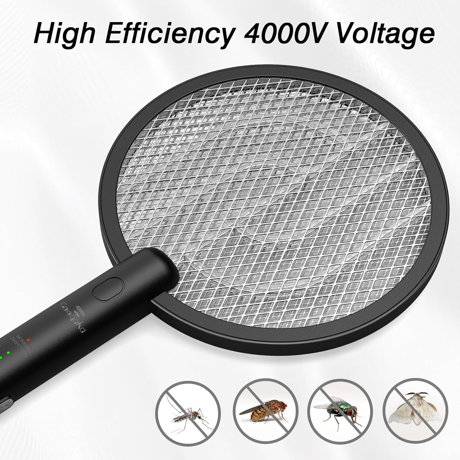 Detalle 2 de GooQand Electric Fly Swatter Rechargeable (4000V) USB 2-in-1 Bug Zapper Racket, 2 Pack