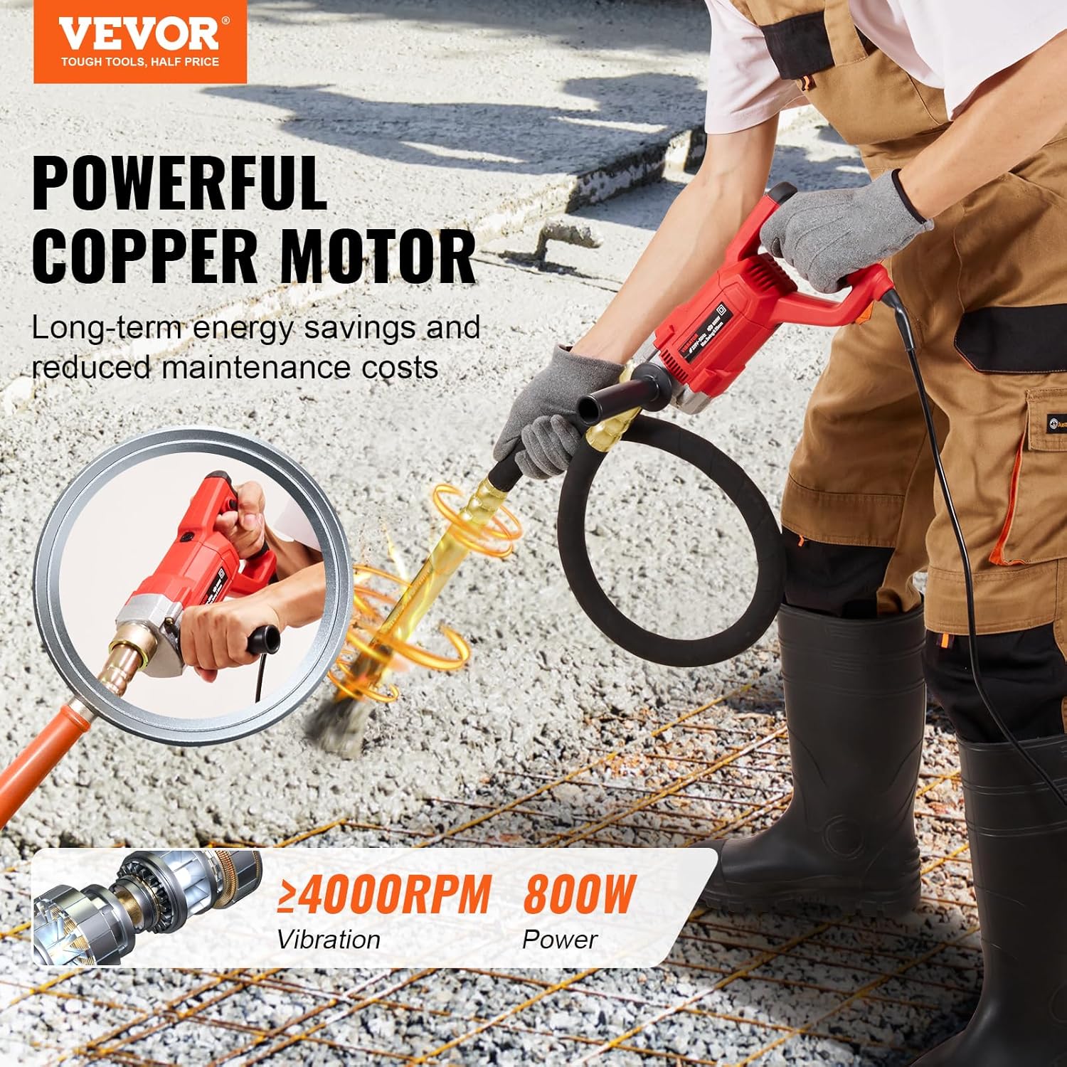 Thumbnail 1 de VEVOR Vibrateur à béton électrique 800 W – vibreur portatif pour éliminer les bulles d’air