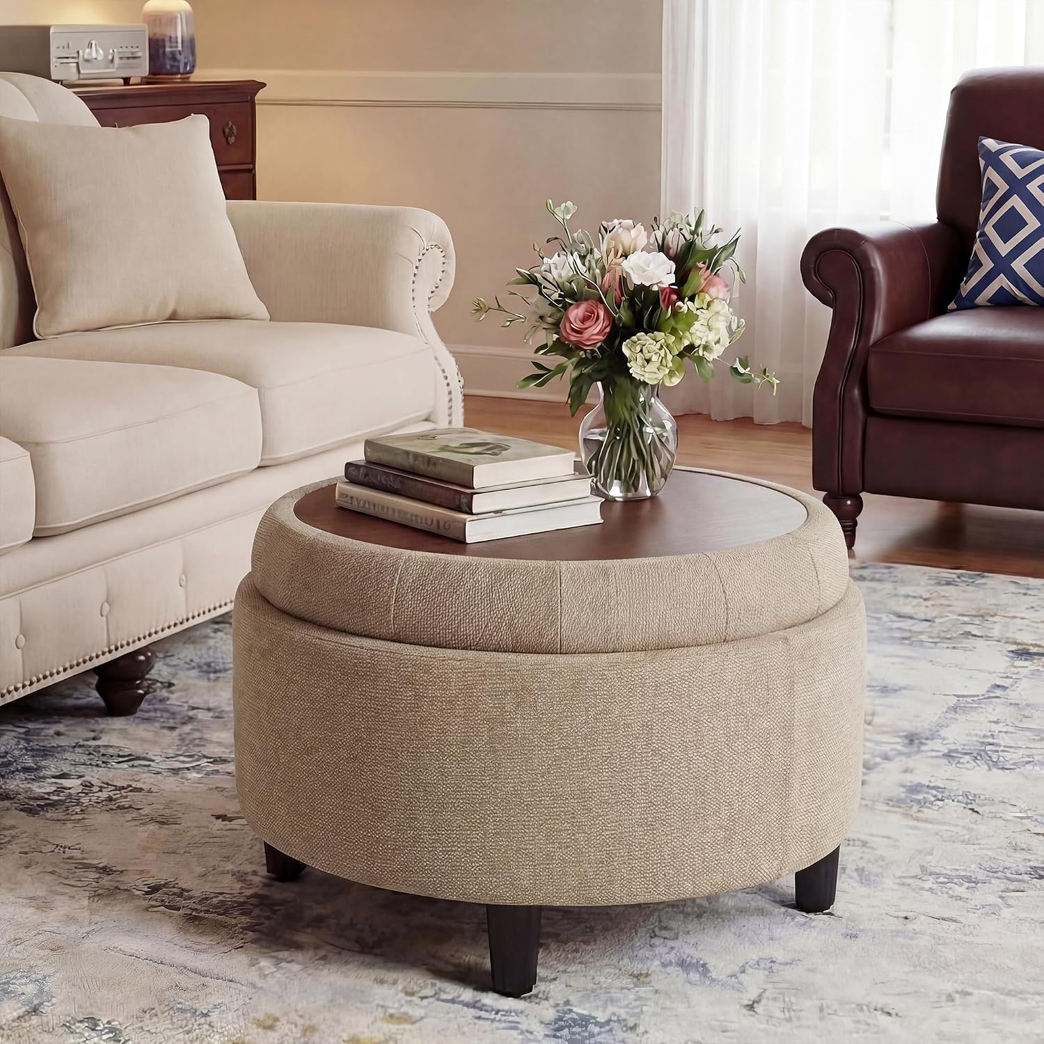 Thumbnail 6 de COLAMY VC-K311-CAM-FB Round Storage Ottoman with Reversible Tray Lid, Camel