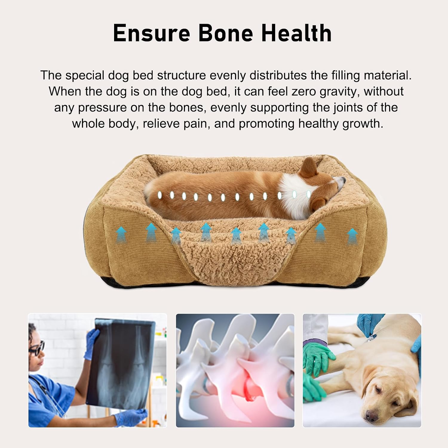 Detalle de JOEJOY Medium Dog Cat Bed with Warm Lamb Fleece – 63x53x21cm, Brown