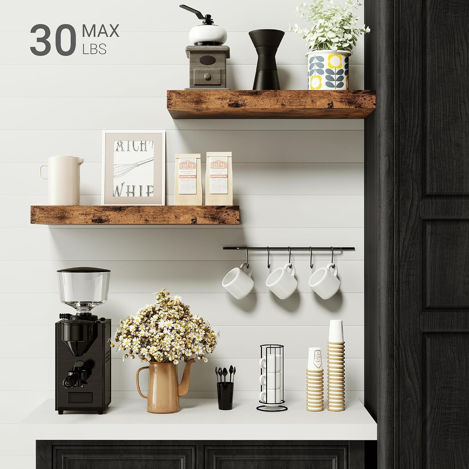 Detalle 1 de Vivelove 16inch-2P-BR Floating Shelves, Rustic Brown, Set of 2