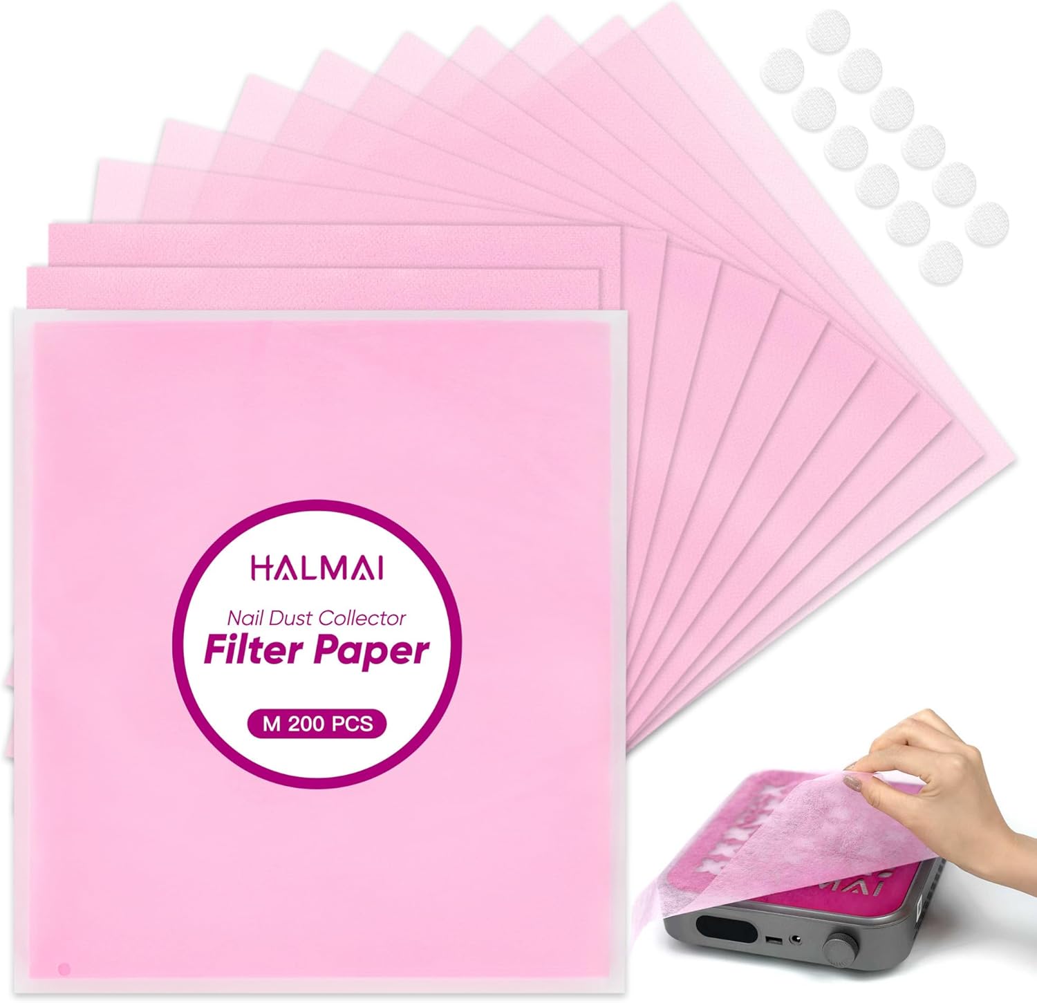 Detalle 2 de HALMAI 200 Feuilles Filtre à Poussière pour Ongles – Filtre Papier Jetable, Rose ou Blanc