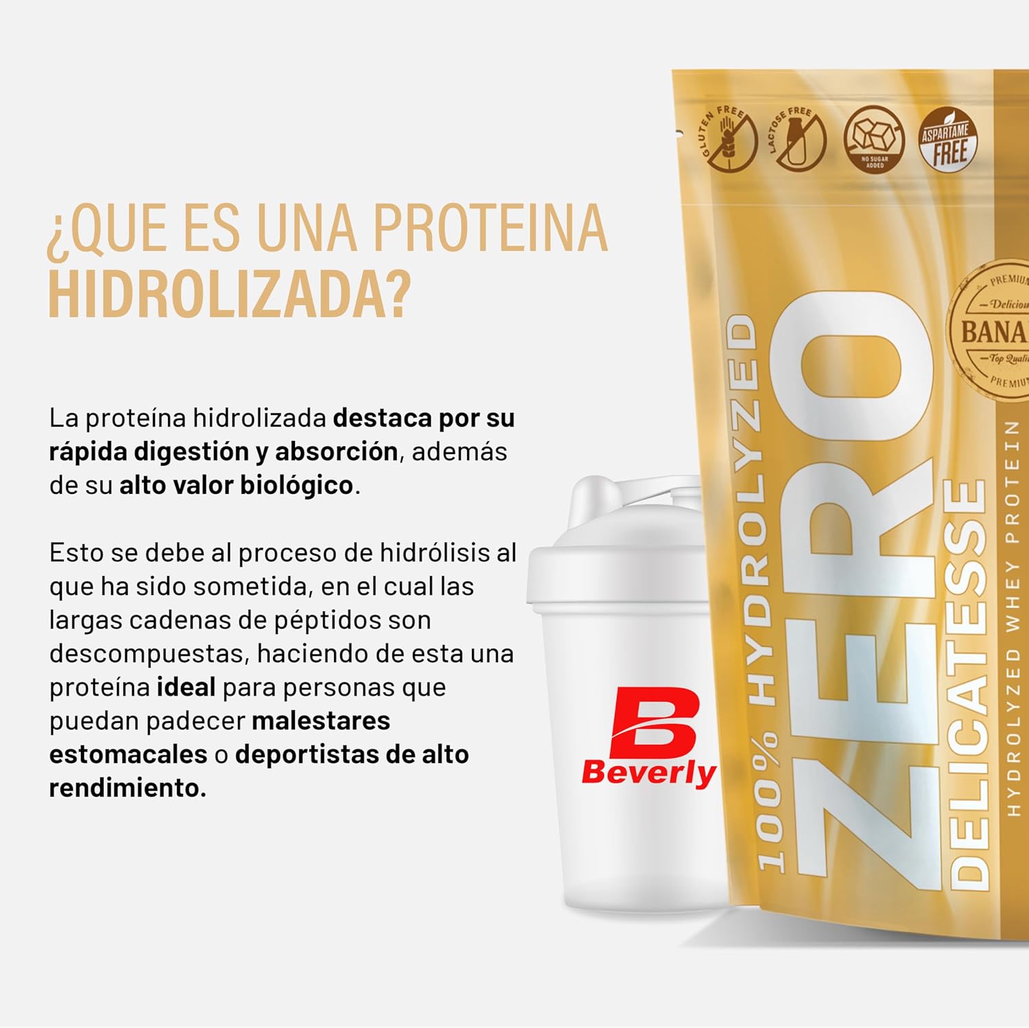 Detalle de Beverly ZERO DELICATESSE Proteína Hidrolizada Whey 85% 🍌