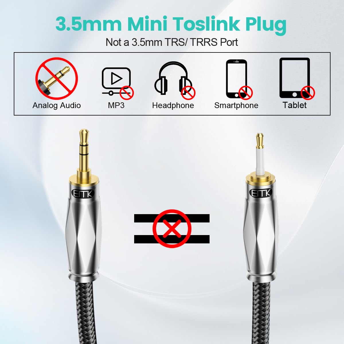 Thumbnail 2 de EMK Toslink to Mini Toslink Optical Audio Cable (2 metres), 24K Gold-Plated Digital S/PDIF Fibre Optic Cable