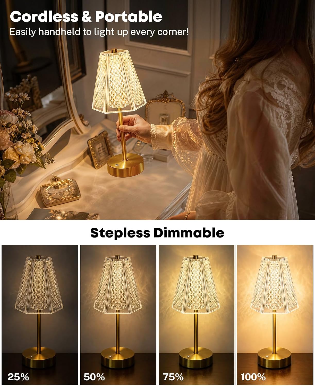 Detalle de Rechargeable Table Lamp with 5200mAh Battery — Cordless, Touch Control and 3 Colour Options