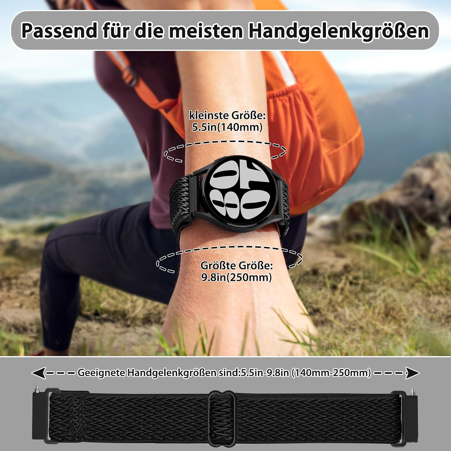 Detalle de TumpCez Elastische Uhrenarmbänder – verstellbares Nylonband, 16–24 mm, atmungsaktiv, Schnellverschluss