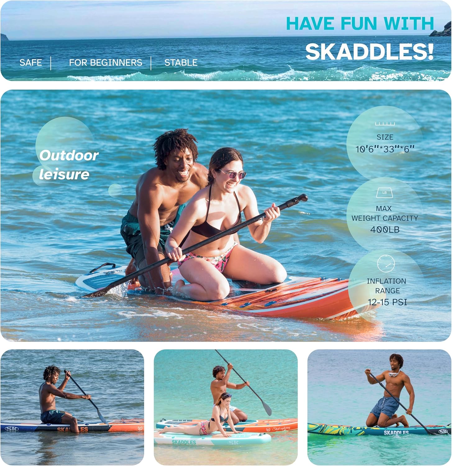 Thumbnail 3 de SKADDLES 10’6” Inflatable SUP with Complete Accessories Kit: Stability, Portability, and All‑Around Fun