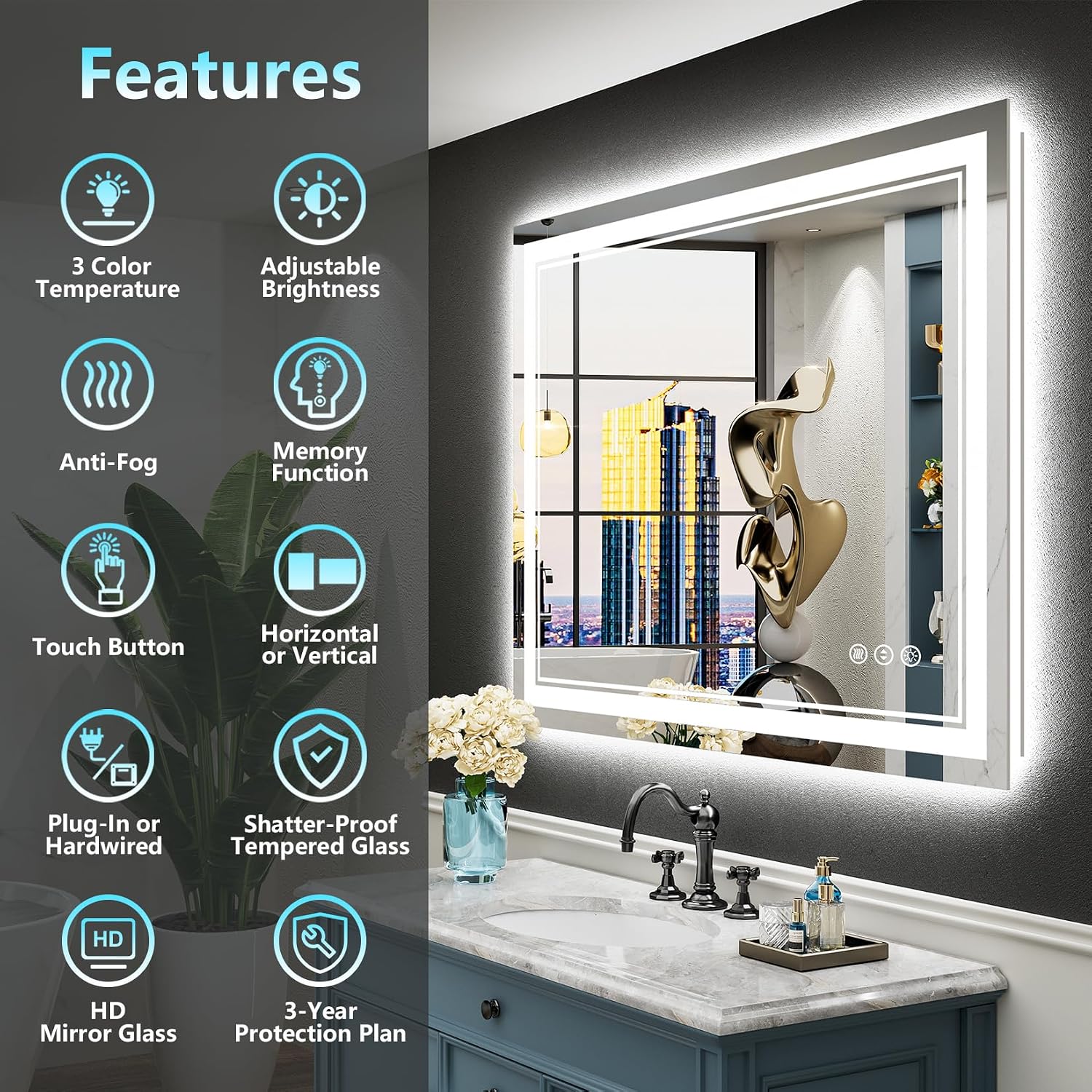 Thumbnail 1 de AWANDEE 32x36 LED Bathroom Mirror 🪞