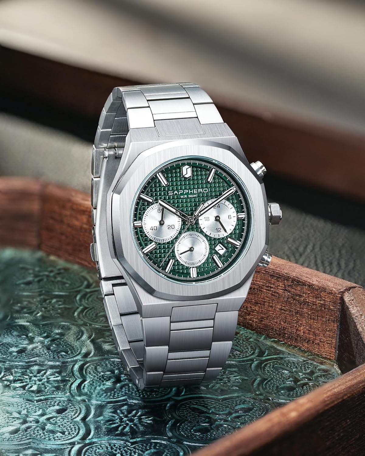 Detalle 2 de SAPPHERO 2111P Herrenquarzuhr 50M wasserdicht