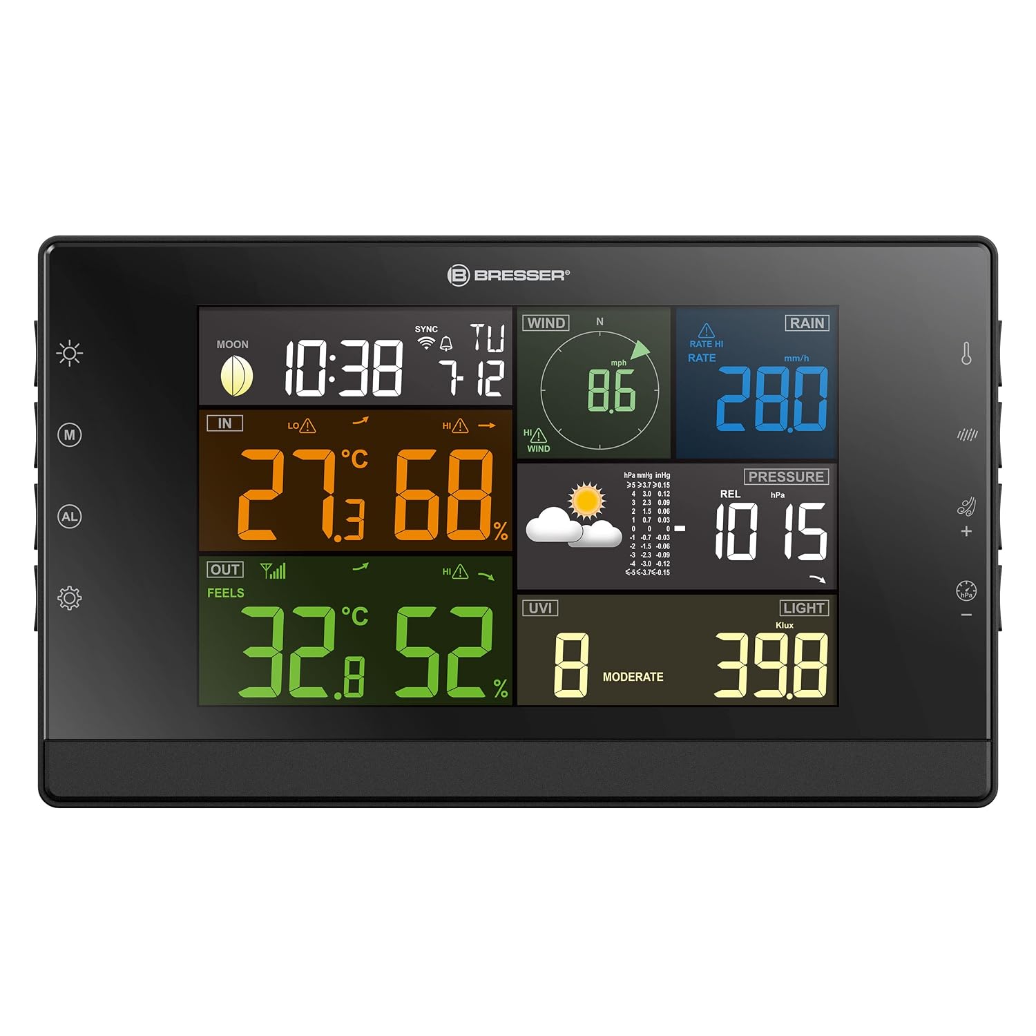 Detalle de Bresser Wetterstation Funk mit Außensensor – WLAN-Wettercenter Profi-WSC mit 7‑in‑1-Sensor
