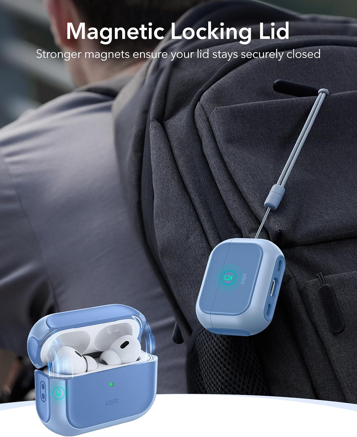 Thumbnail 3 de ESR Hülle für AirPods Pro 2/1 (2023/2022/2019) – MagSafe-fähig, magnetischer Deckel & Hybrid-Sturzschutz, blau