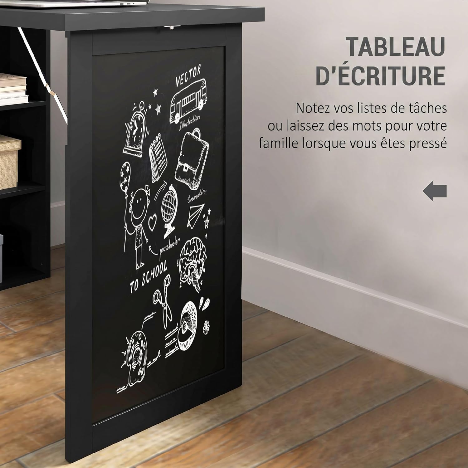Detalle 2 de HOMCOM Bureau Informatique Pliable avec Bibliothèque et Tableau Noir – 98 x 51 x 153 cm