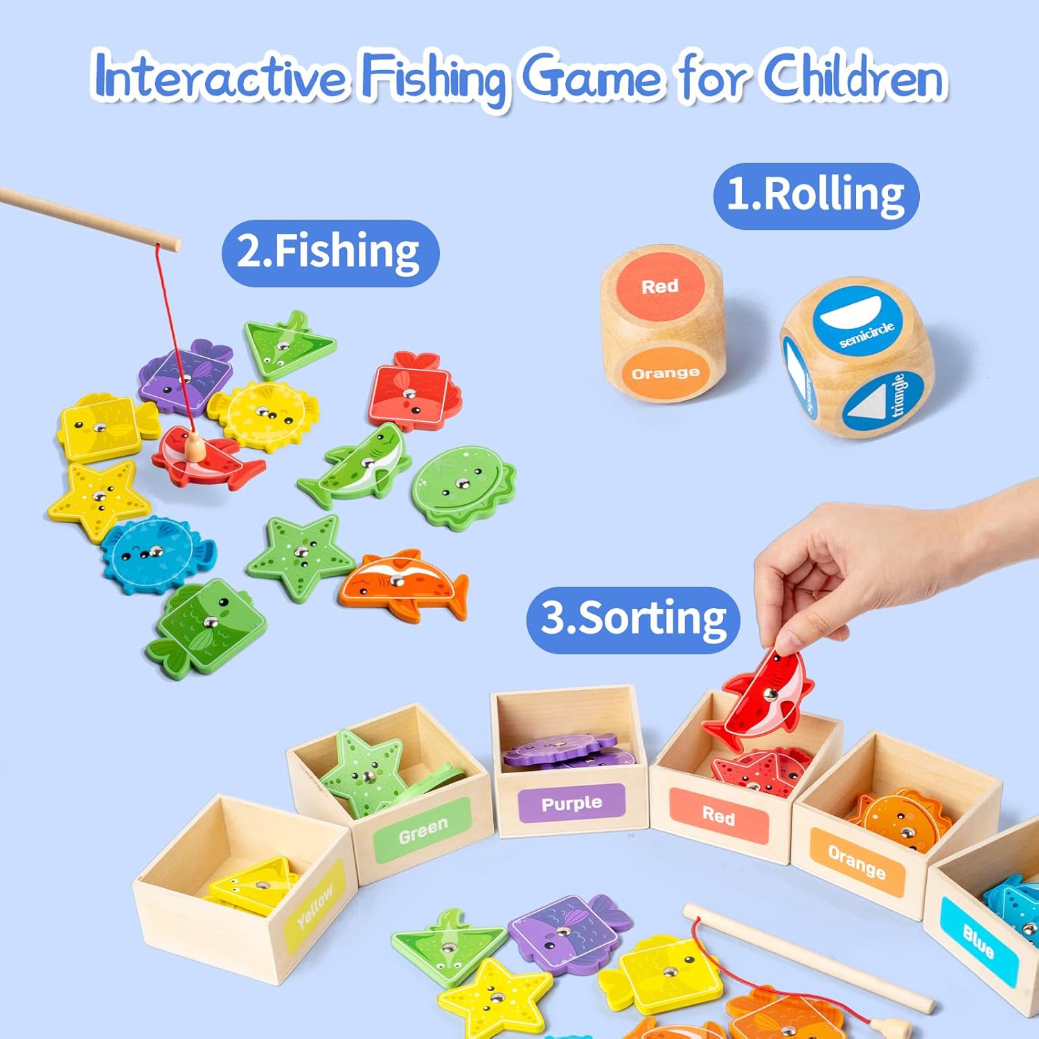 Detalle 2 de Smartwo Wooden Magnetic Fishing Game for Kids