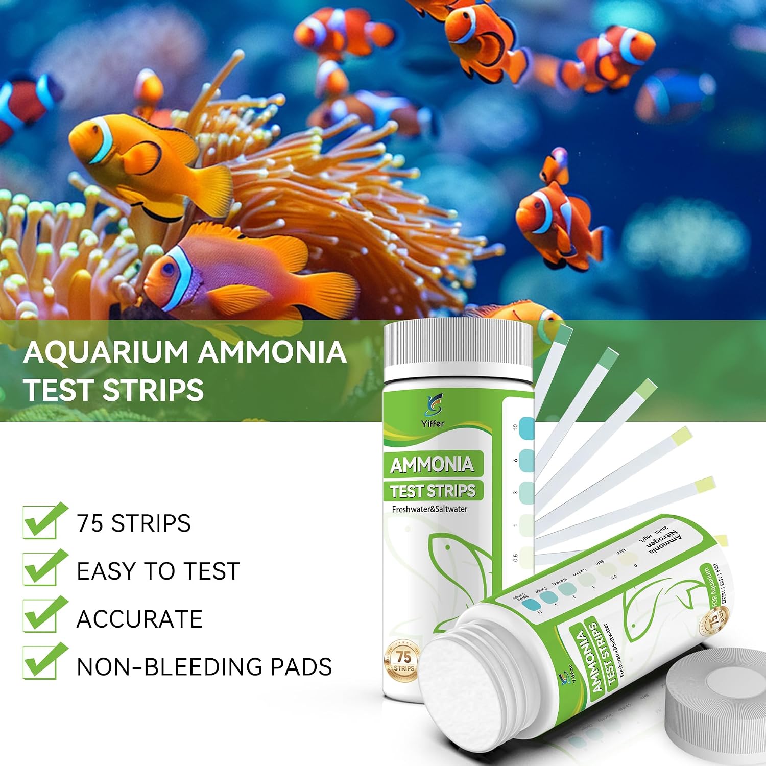 Thumbnail 1 de Yiffer ammonia test strips, 75-count