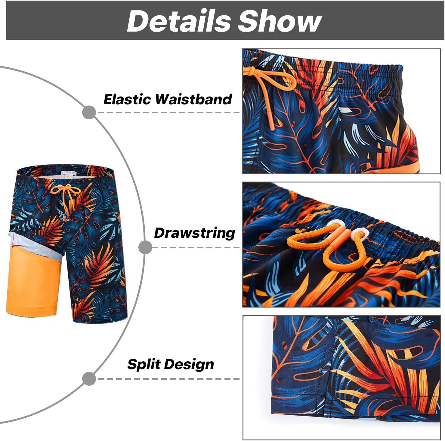 Detalle de APTRO 2-in-1 Men’s Swim Trunks 9" with Zipper Pockets (Built-in Board Shorts Liner)