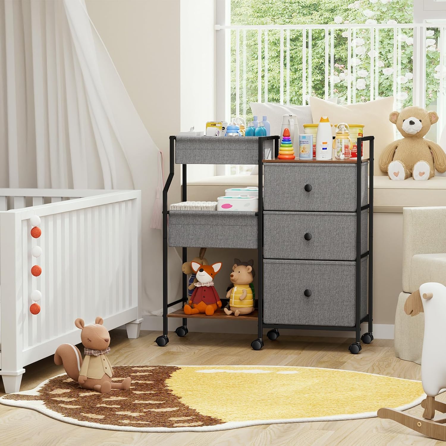 Thumbnail 6 de Modanais Baby Diaper Caddy Organizer Cart (3-Tier Rolling Utility Cart with Dividers & Drawers)