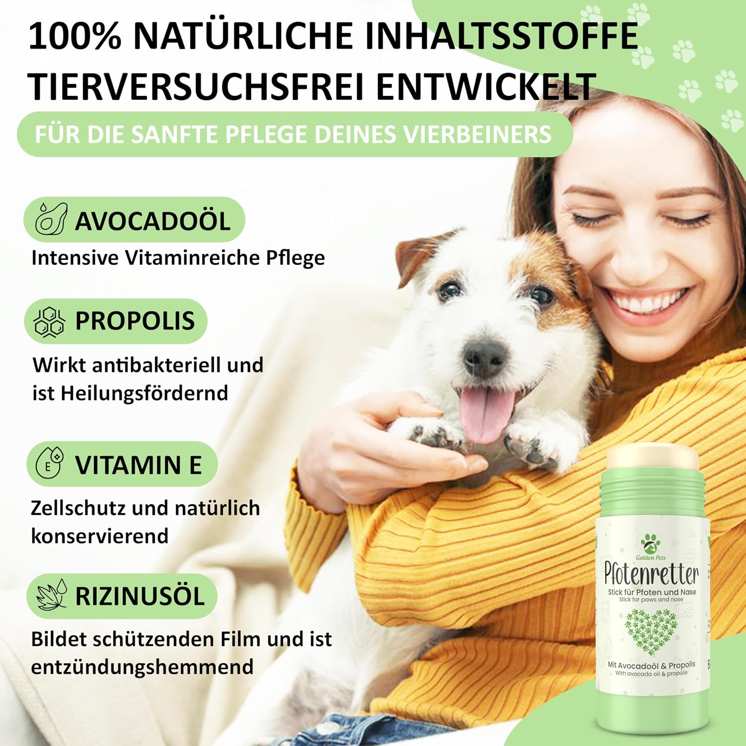 Detalle de Golden Pets Pfotenbalsam Stick 100% natürlich 🐾