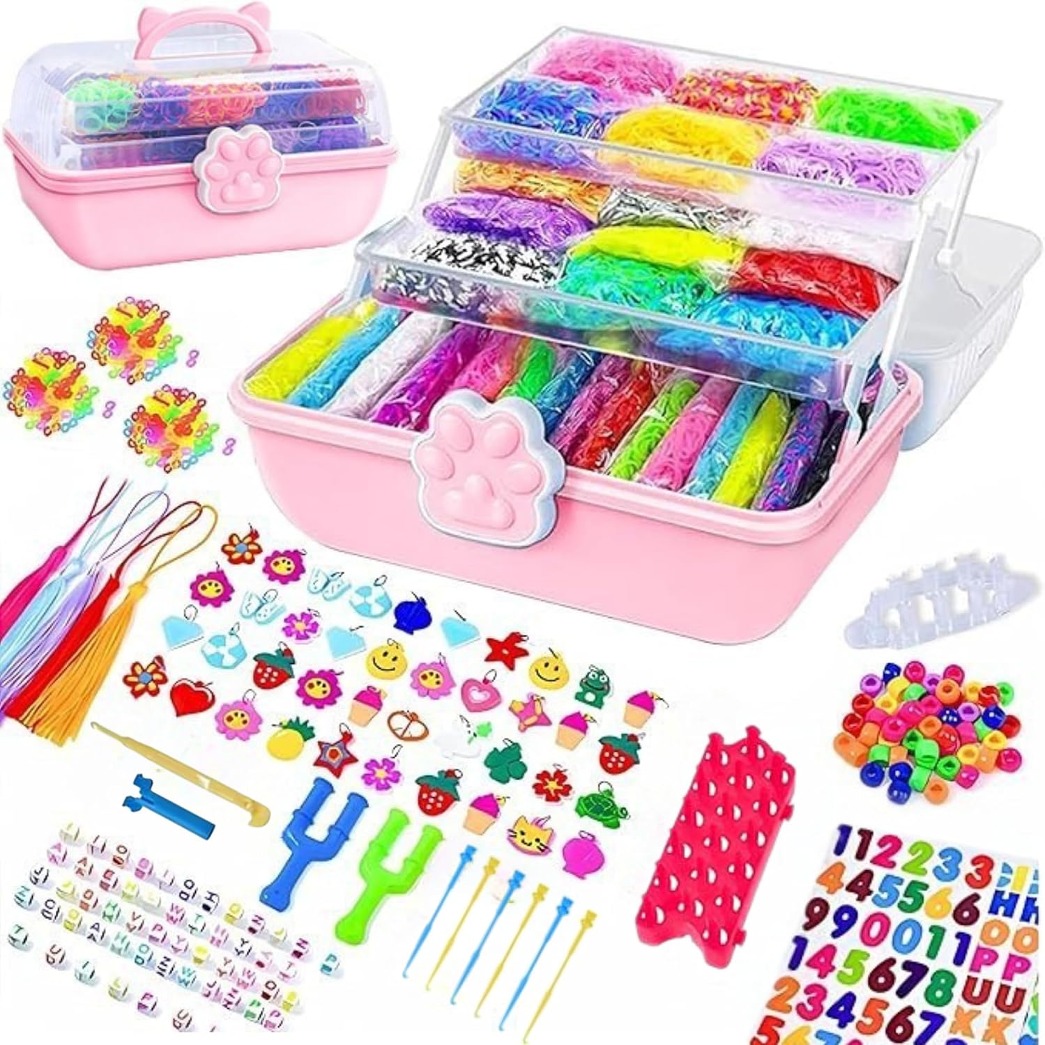 Thumbnail 6 de 17000+ Loom Band Kit (32 Vibrant Colours) with Charms, Tools & 3-Layer Storage Box
