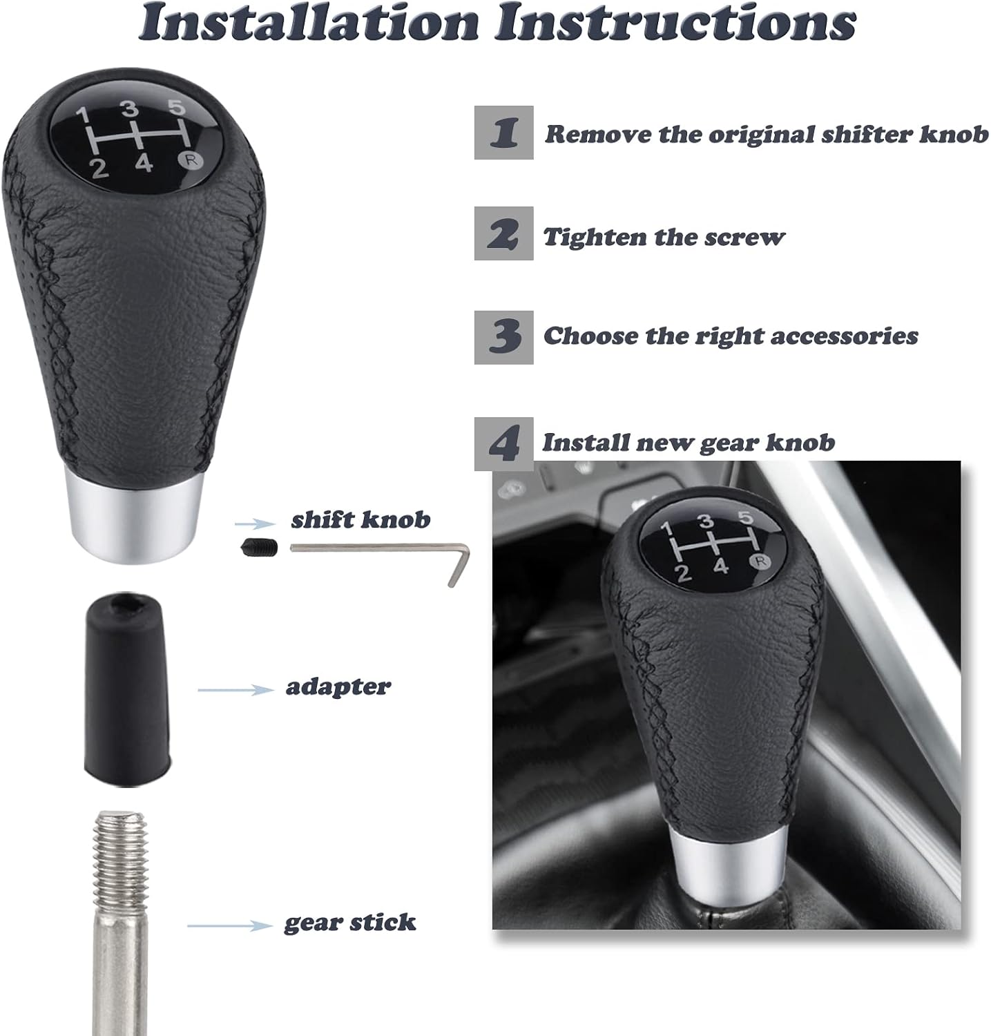 Thumbnail 2 de Padaodao 5 Speed Gear Knob Leather Shift Handle for Most Vehicles