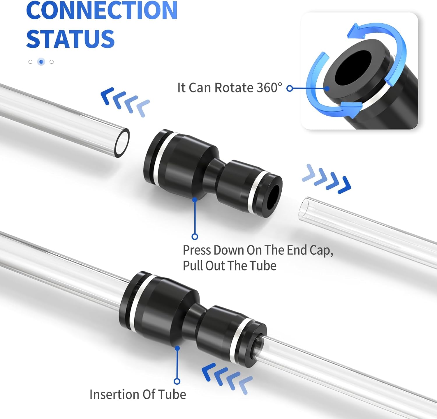 Thumbnail 5 de ERGAOBOY 10 Pcs 12mm Tube OD x 8mm Tube OD Black Straight Reducing Push to Connect Fittings