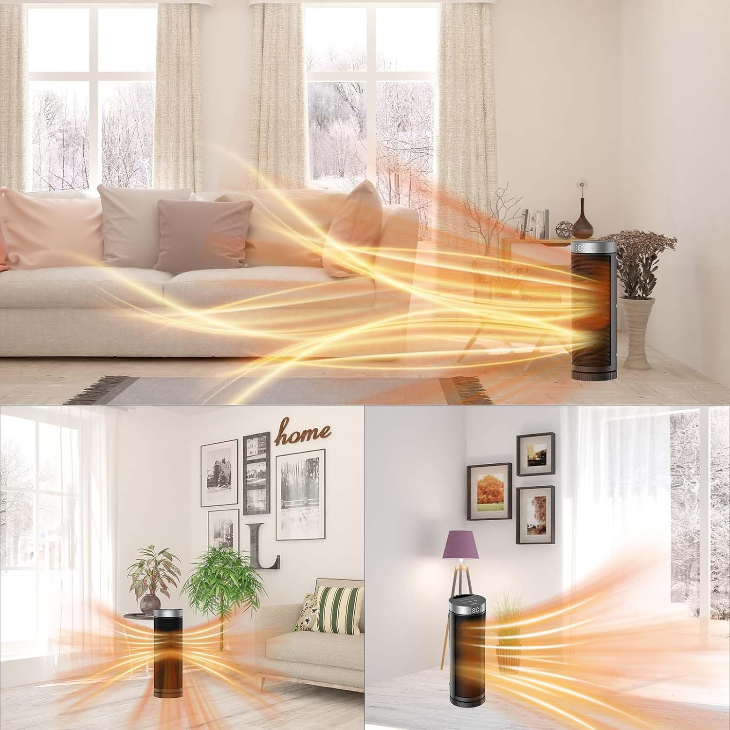 Thumbnail 4 de JIBUFI PTC-SL1702 17-Inch Space Heater, 1,500W, 70° Oscillation, Remote