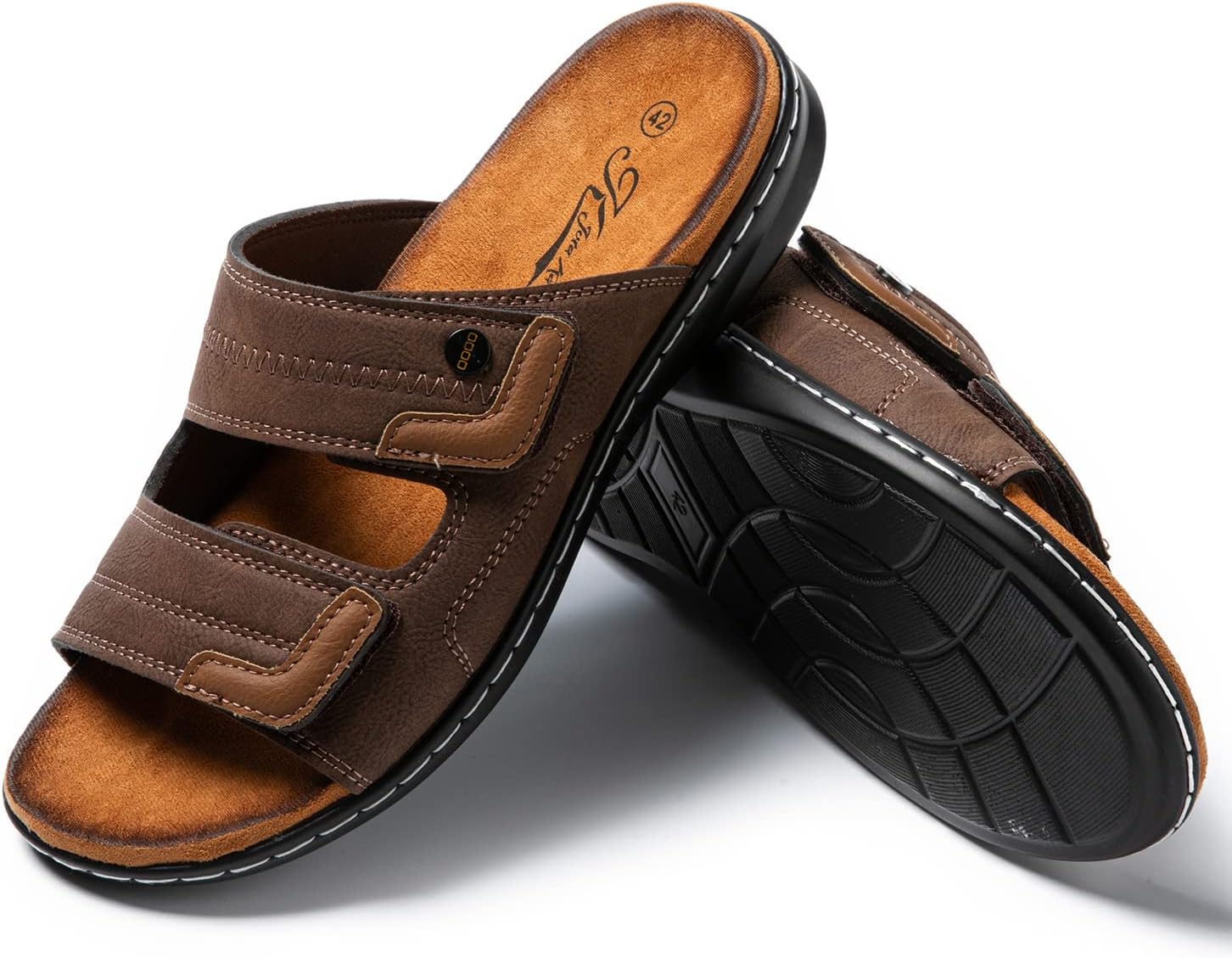 Detalle de JOMIX Sandales Homme en Cuir – Sandales de plage confortables et polyvalentes