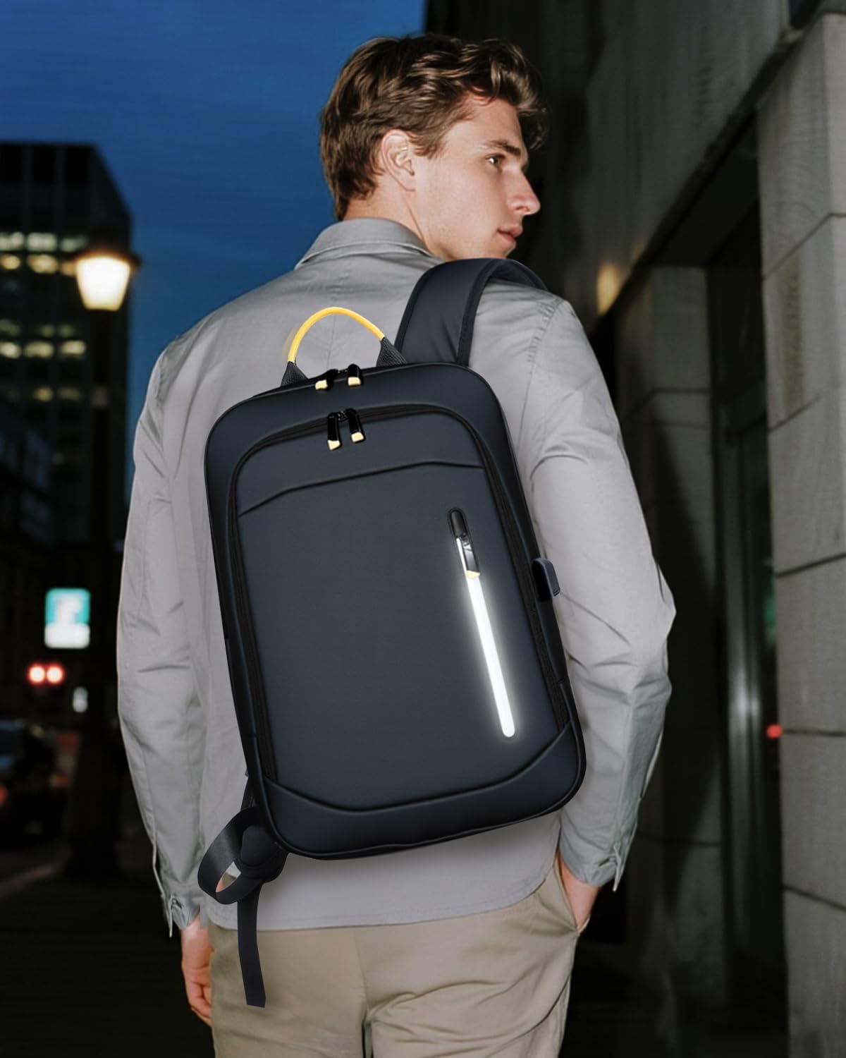 Thumbnail 6 de Lekespring laptop backpack for men (15.6 inch) with USB charging port, expandable water-resistant rucksack – black