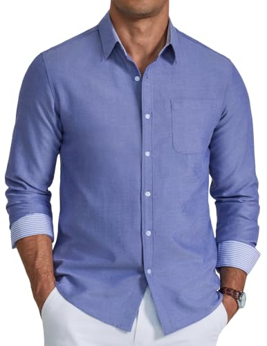 Detalle de COOFANDY Camice Uomo Manica Lunga – Camicia Oxford Sky Blue L, elegante e casual