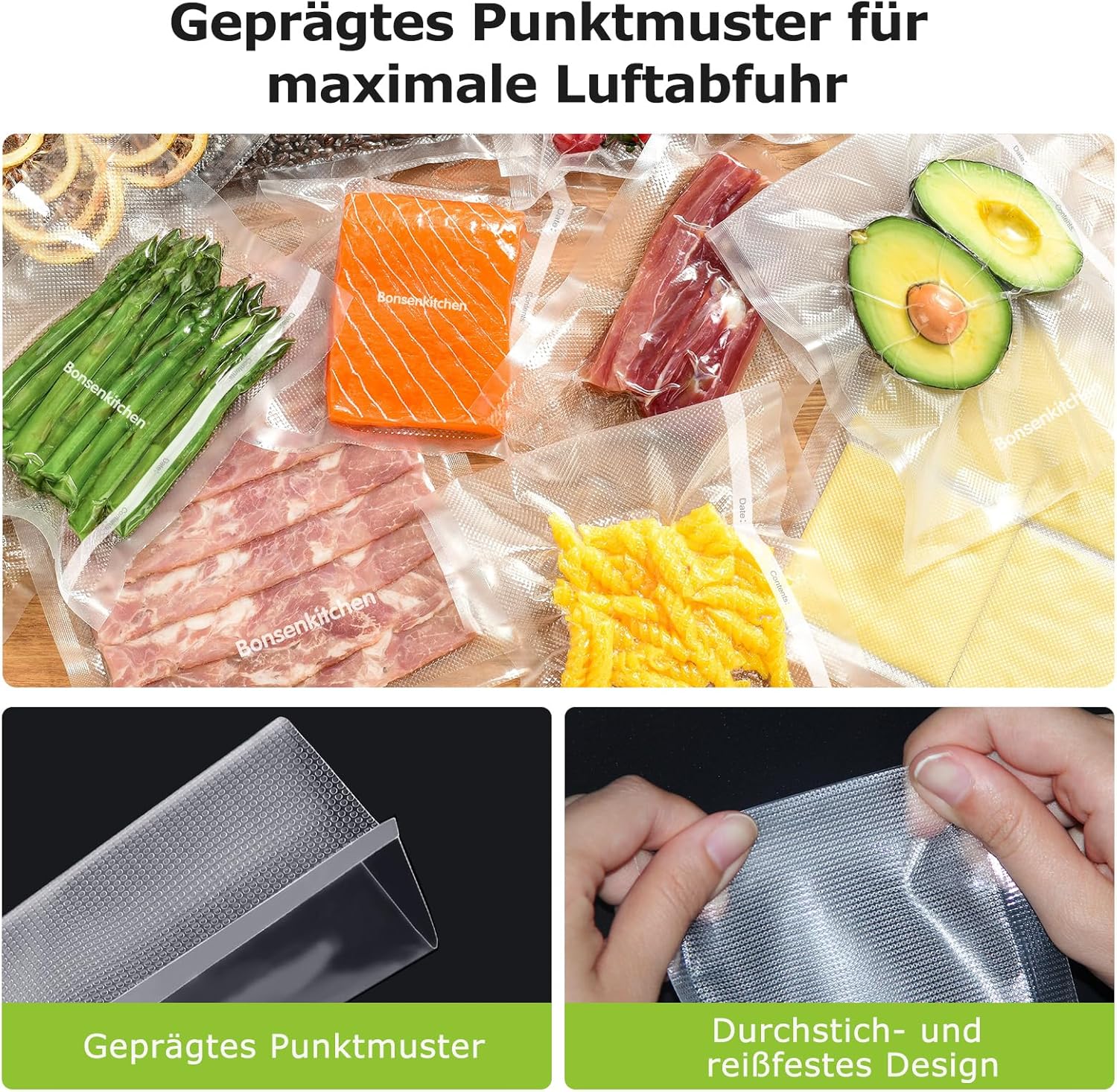 Thumbnail 3 de Bonsenkitchen Vakuumrollen 20/25/28 x 300 cm (3 Rollen) – Profi-Vakuumierfolie für Vakuumierer