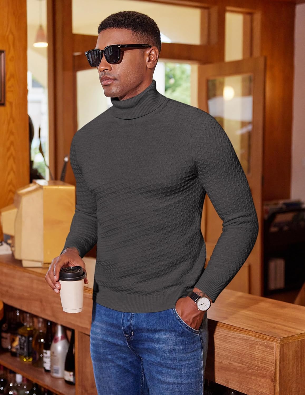 Thumbnail 2 de COOFANDY Pull Col Roulé Homme en Maille Doux — Élégance et Confort pour l’Hiver
