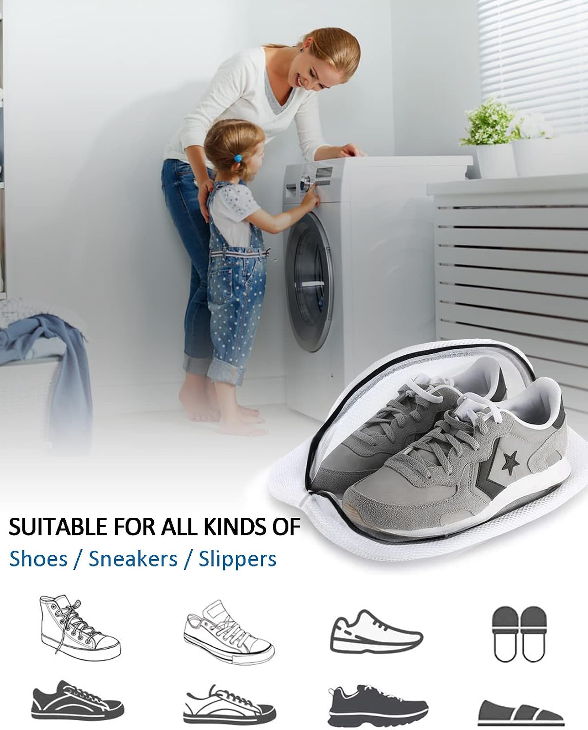 Detalle de Dmjia Wäschenetz Schuhe – 2 Stück Schuhbeutel Netz mit Reißverschluss (38 x 21 x 23 cm) aus Polyester