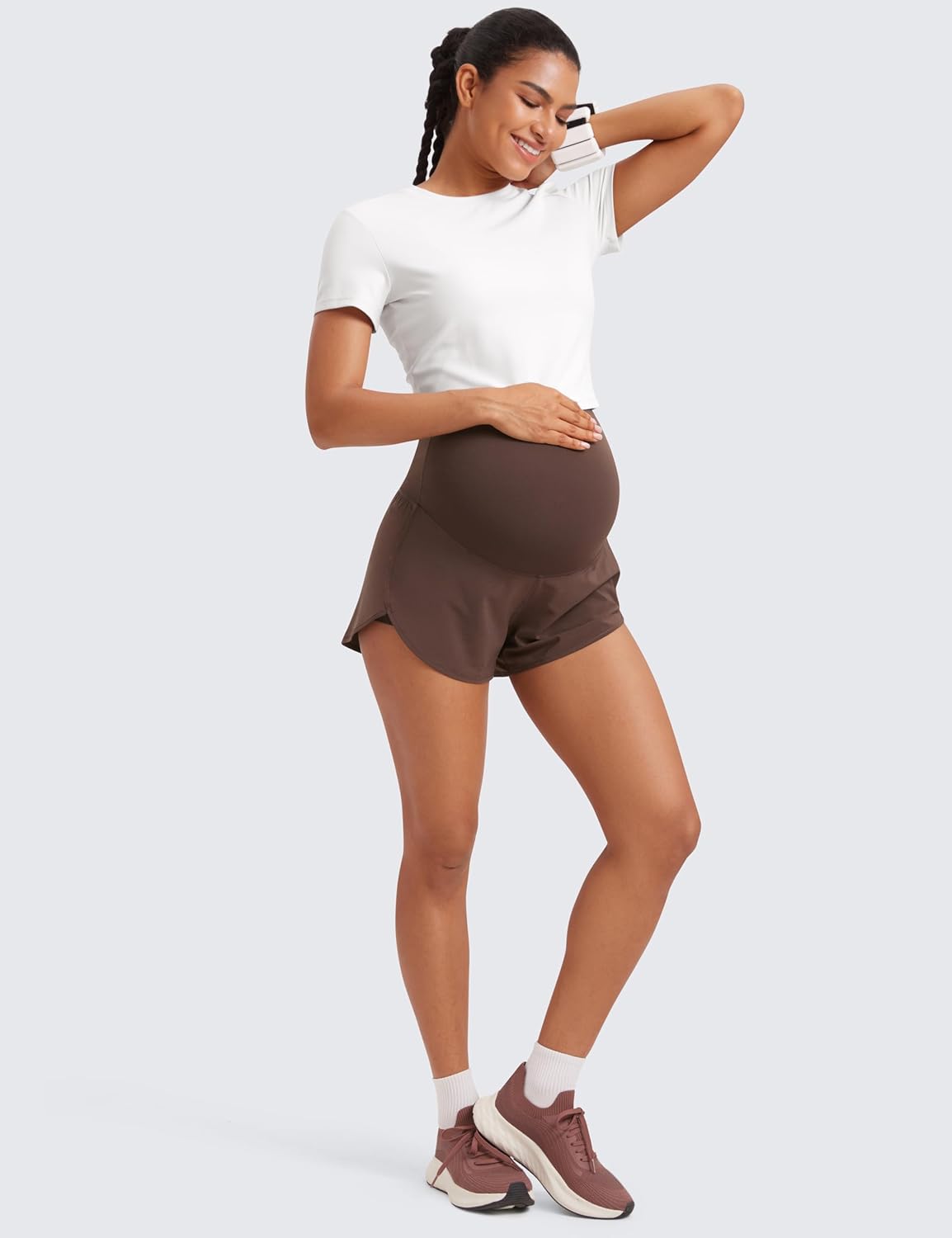 Detalle de CRZ YOGA Womens 2 in 1 Maternity Workout Shorts 3’’ – Over Bump, With Pocket