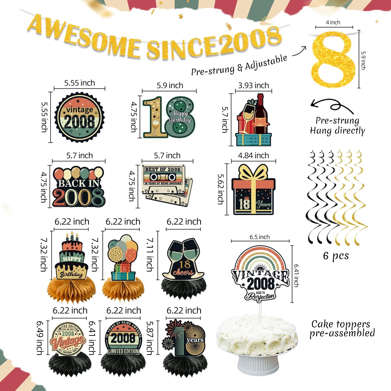 Detalle de PLOZZY Vintage 18th Birthday Decorations, 47-Piece Set with Backdrop