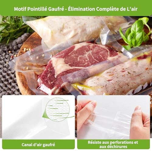Detalle de Vihoom Rouleau Sous Vide Alimentaire – 6 rouleaux 28x300 cm, sans BPA