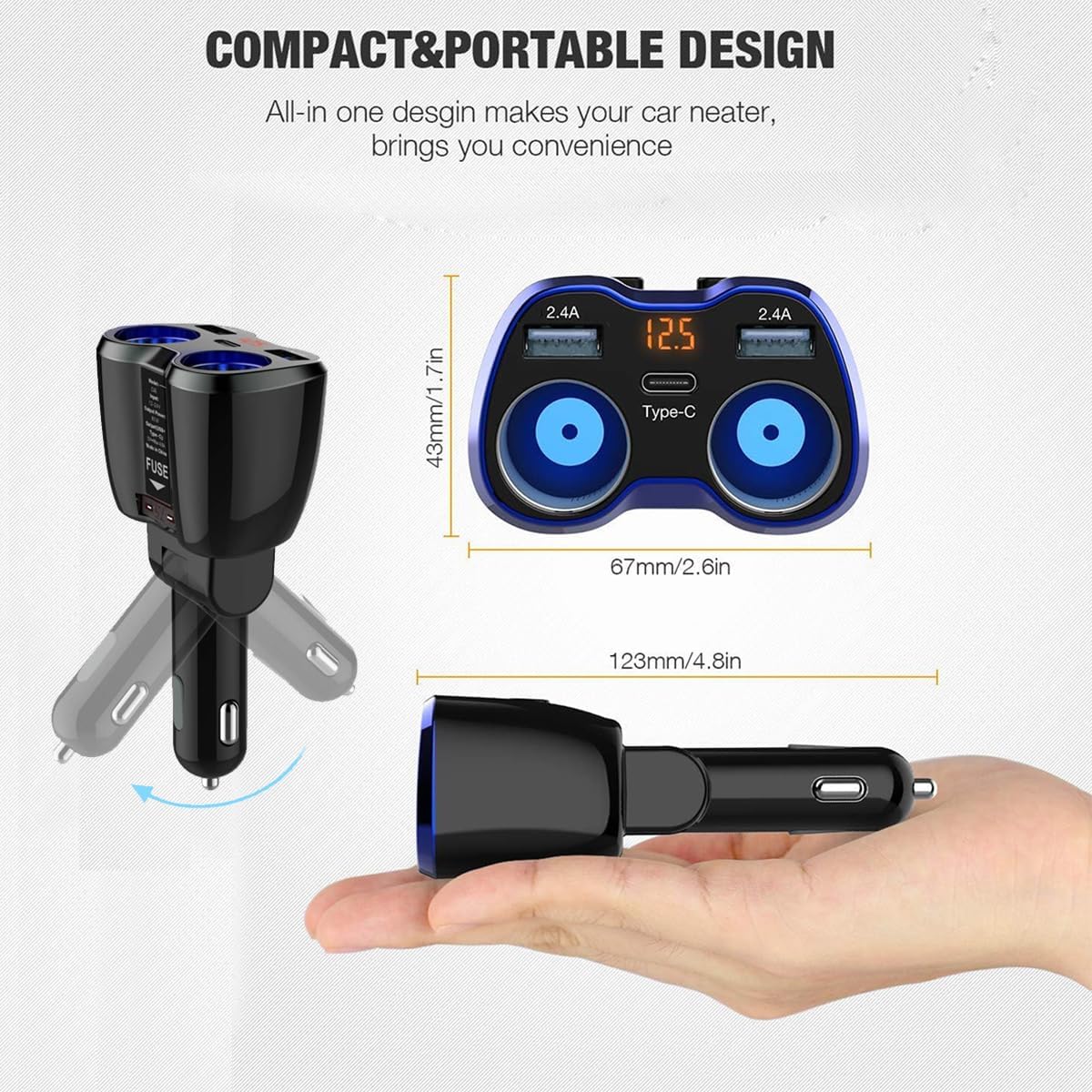 Thumbnail 4 de Car Charger 120W with Dual USB and Type‑C 🔌
