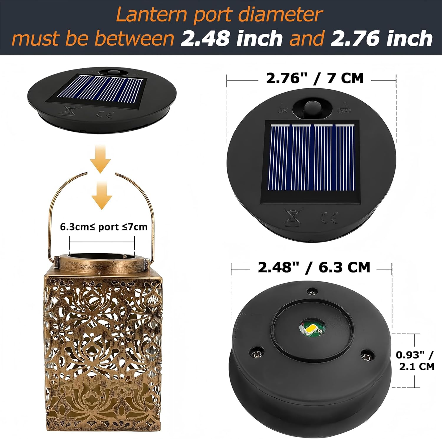 Detalle de Solar Light Replacement Top 7cm for Outside Lanterns (Warm Light, IP44) – Small 1.2V 600mAh, 2PCS