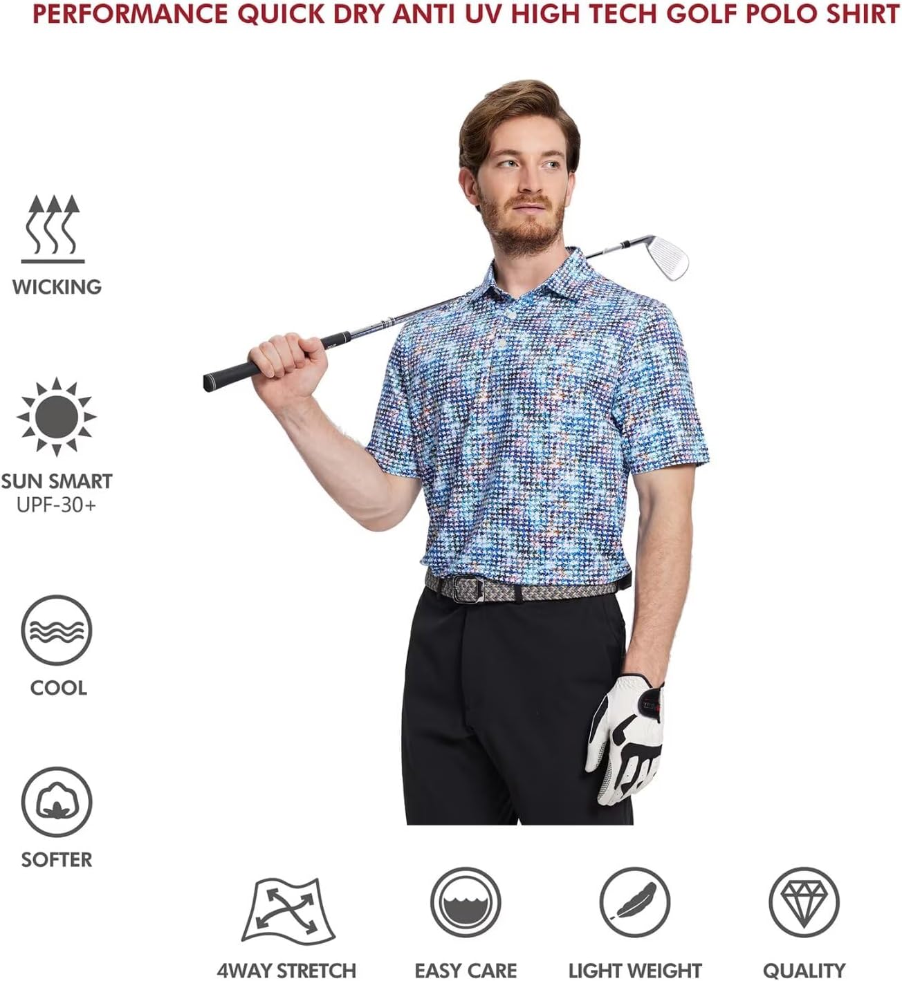 Thumbnail 4 de Golf Shirts for Men Dry Fit Short Sleeve Print Performance Moisture Wicking Polo Shirt