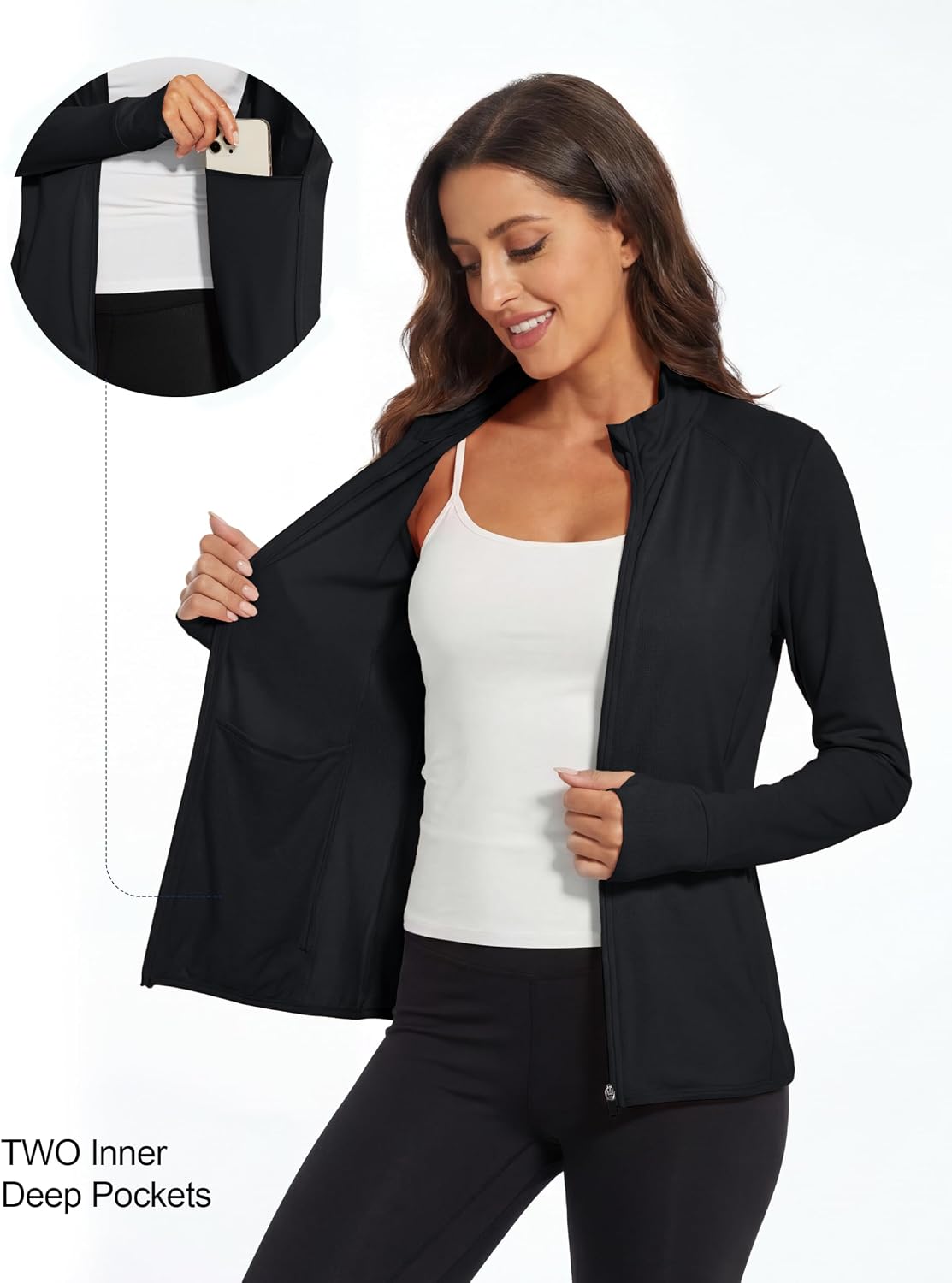 Detalle de MAGCOMSEN Women's UPF 50+ Zip-Up Athletic Jacket with Thumb Holes