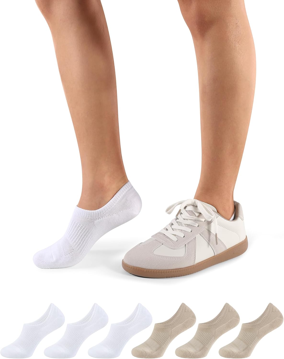 Detalle de CLOSEMATE 6 Paia Calze Fantasmini Donna per Loafers e Sport – Suola Spessa in Spugna e Orlo Traspirante